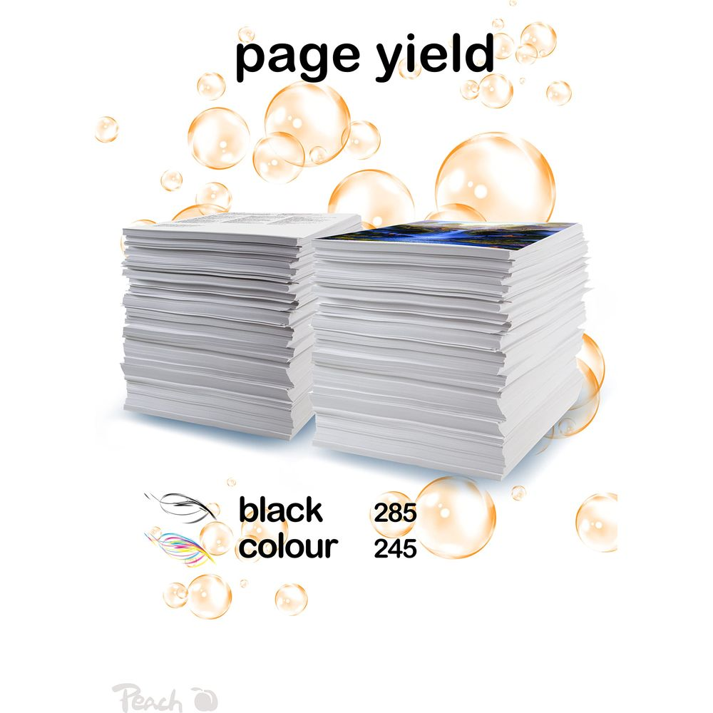 Dwa stosy papieru, jeden z wydrukiem, obok bąbelków i tekstu.