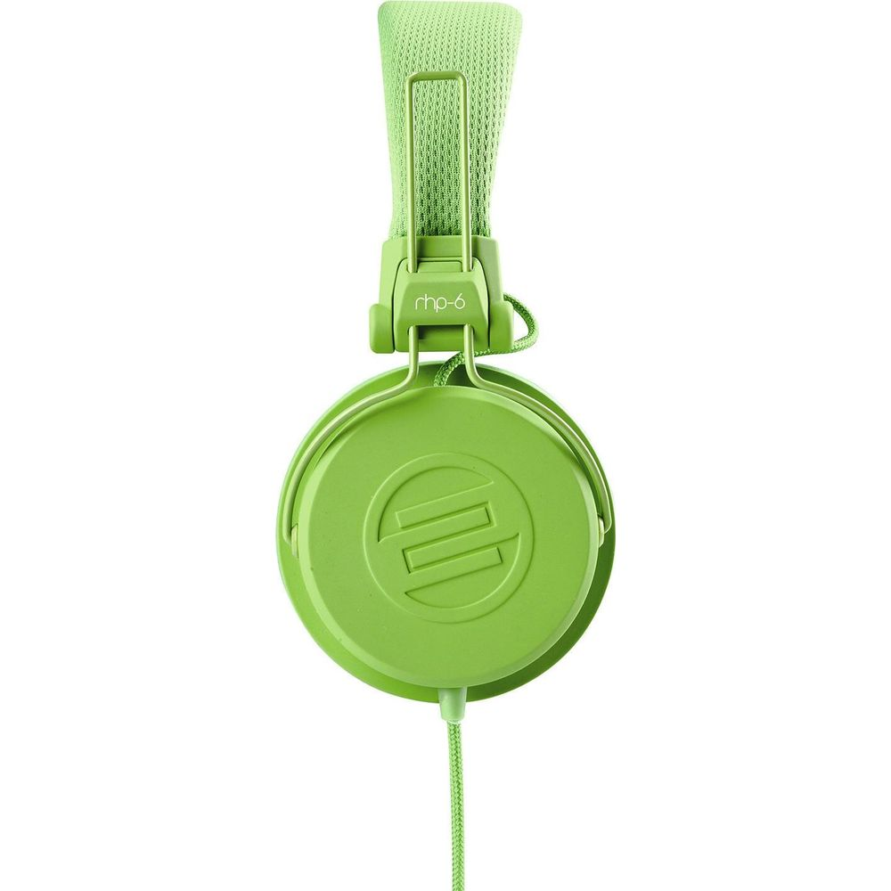 Casque vert avec serre-tête rembourré et oreillettes rondes.