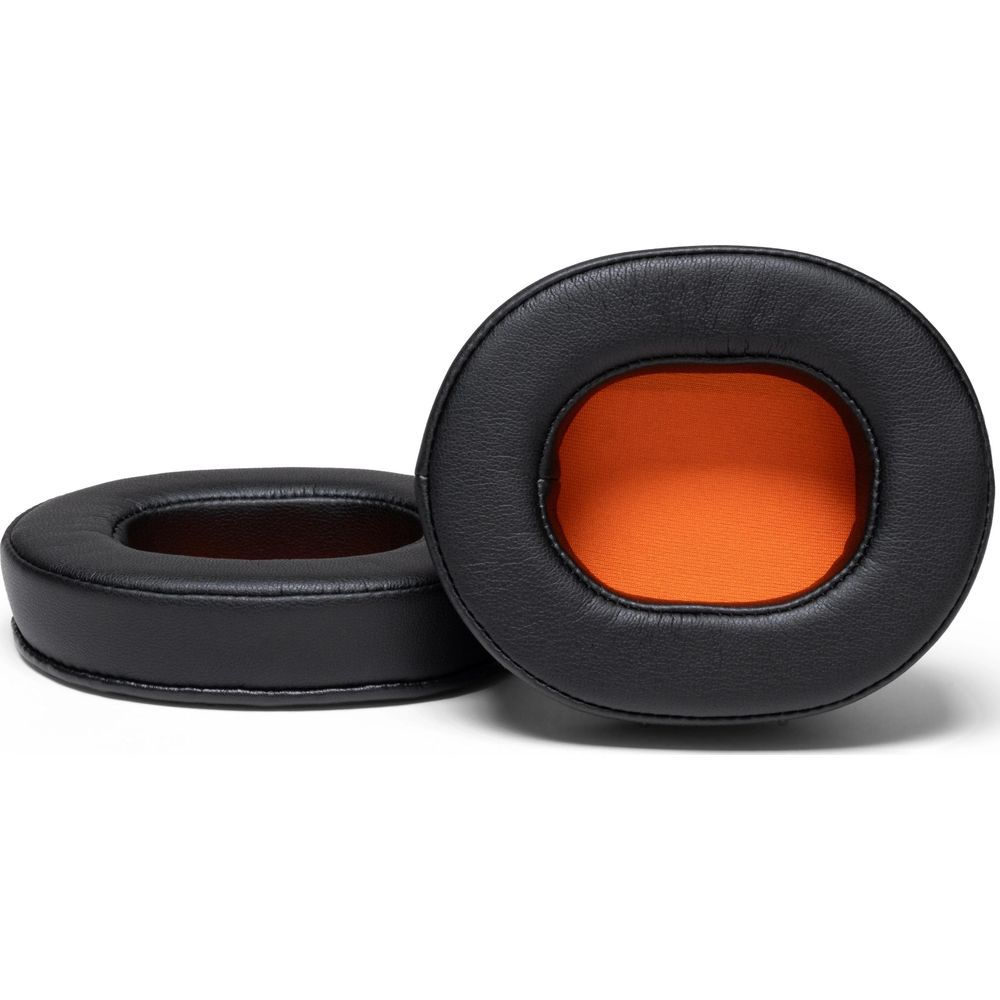 Deux coussinets noirs avec doublure intérieure orange sur fond blanc.