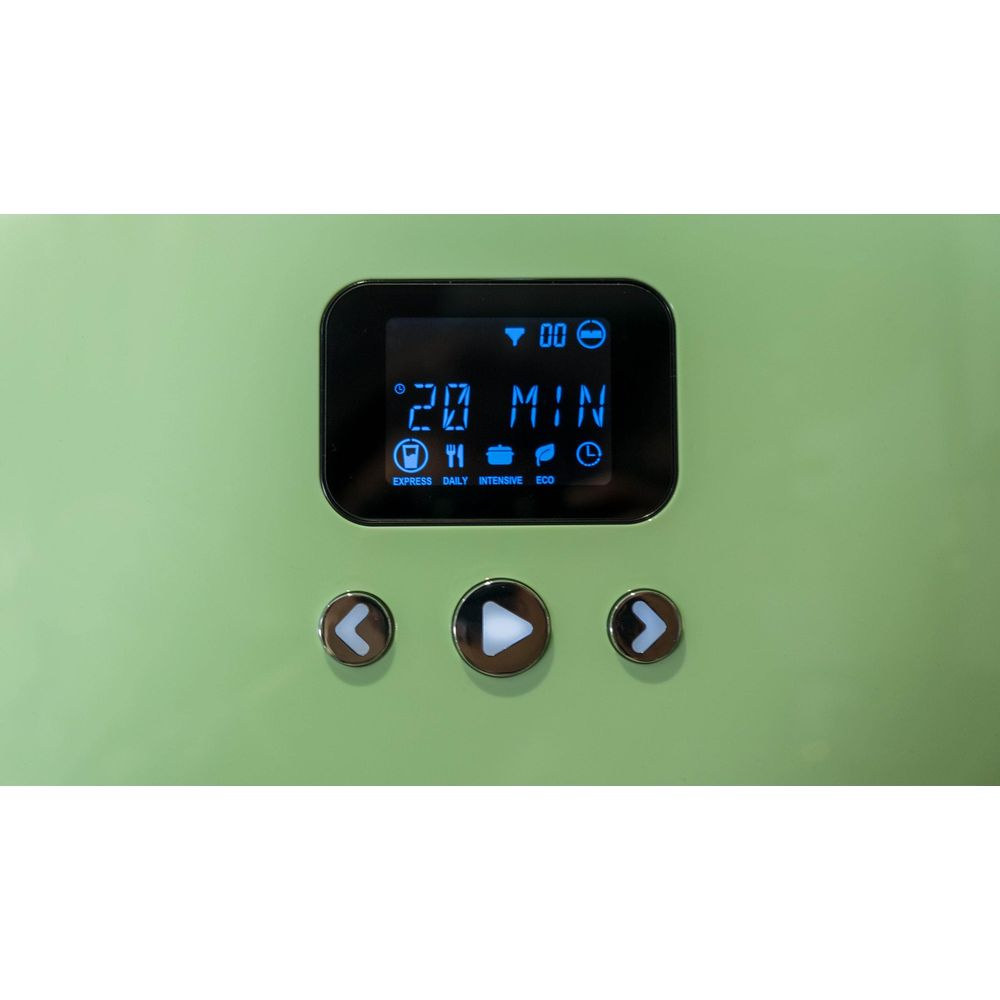 Un elettrodomestico verde chiaro con display digitale che mostra 20 minuti.