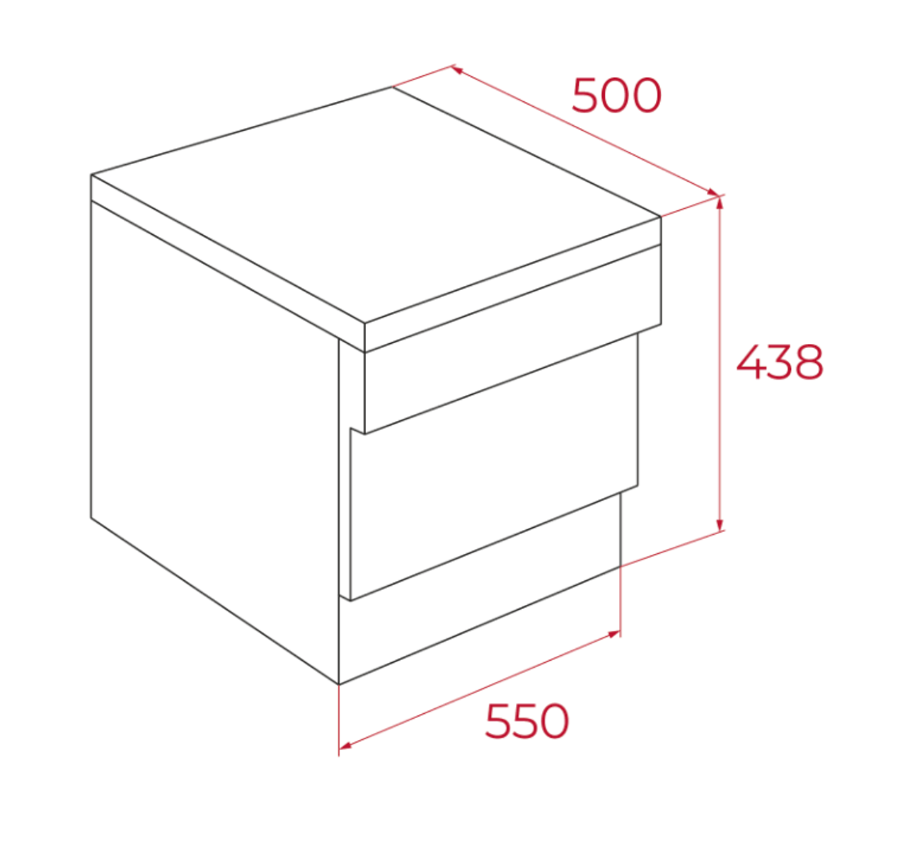 Rysunek 3D szafki z szufladami, wymiary 500x438x550.