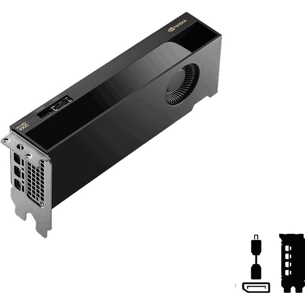 Scheda grafica NVIDIA RTX 4000 nera con ventola e porte.