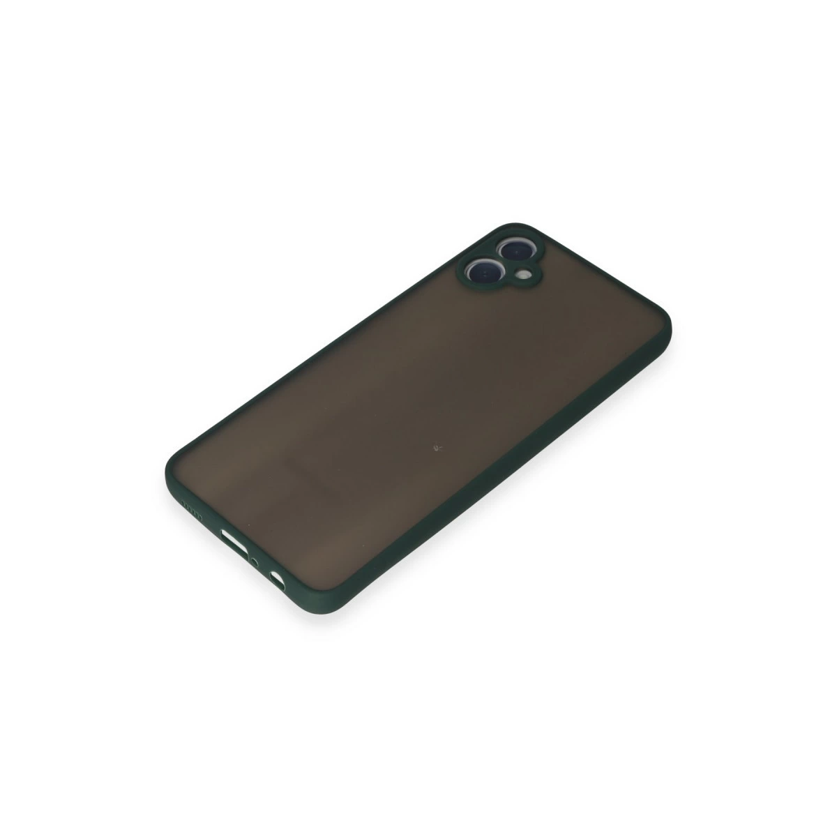 Sol üstte iki kamera lensli koyu gri telefon kılıfı.