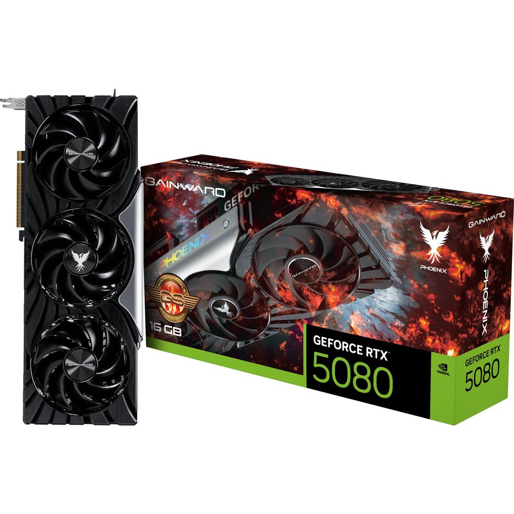 Graphics card and box featuring Gainward Phoenix GeForce RTX 5080.