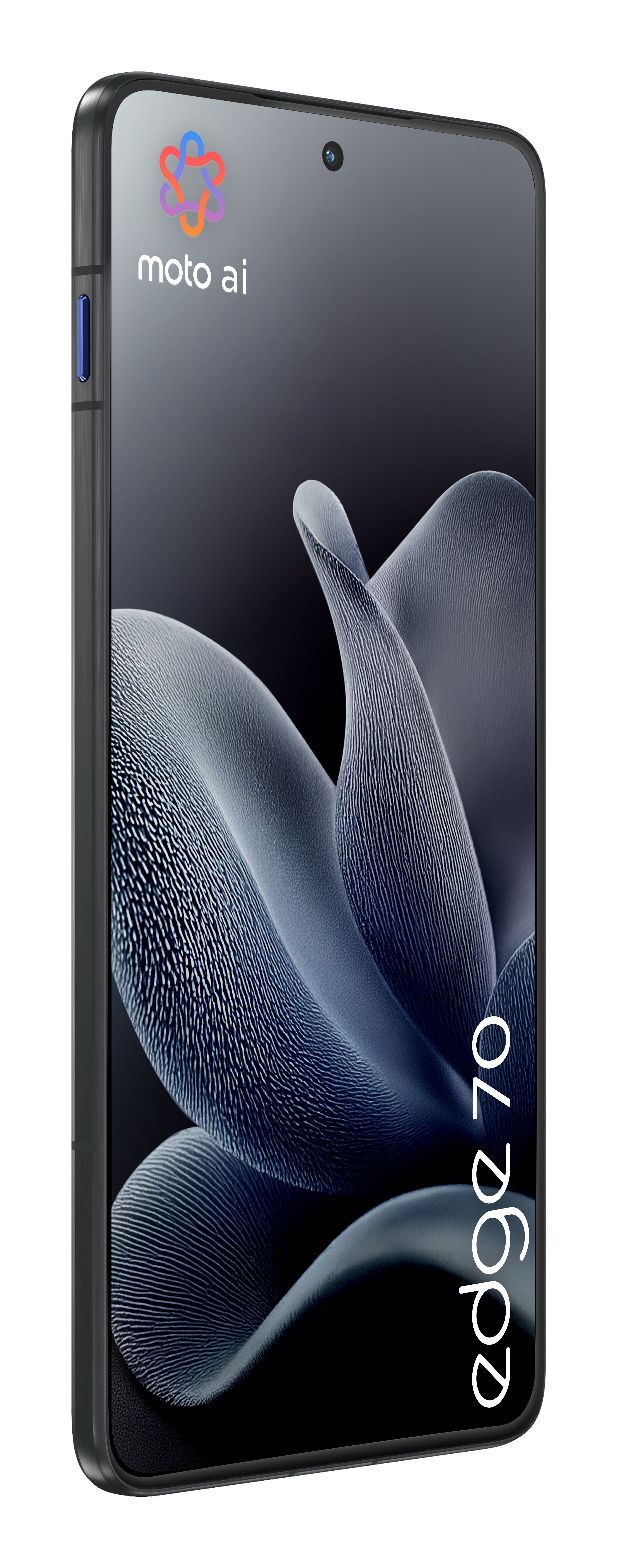 Ein Smartphone mit dem Moto AI Logo und "edge 70" Schriftzug auf dem Bildschirm.
