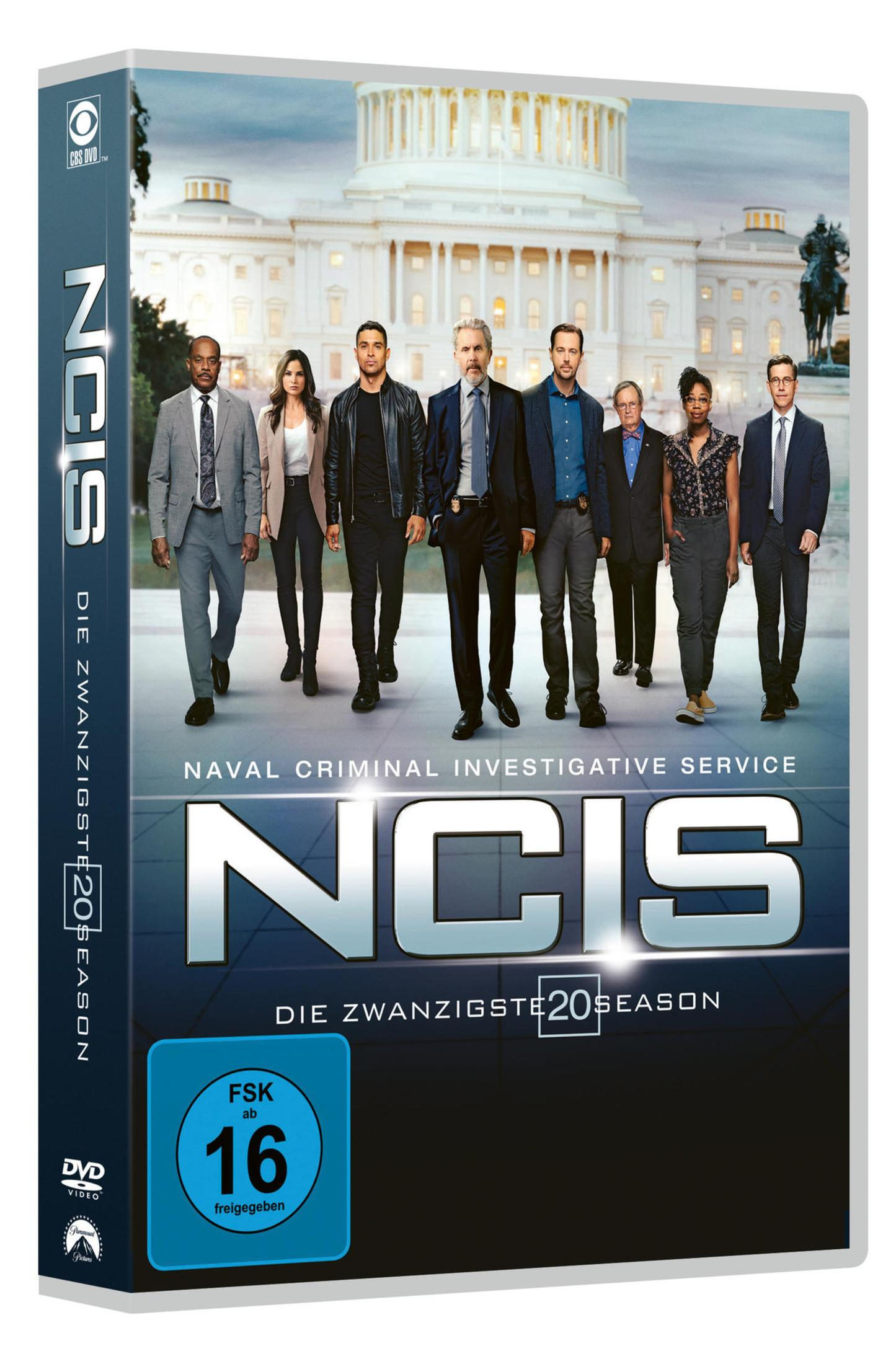 Die NCIS 20. Staffel DVD-Box zeigt das Ermittlerteam vor dem Kapitol.