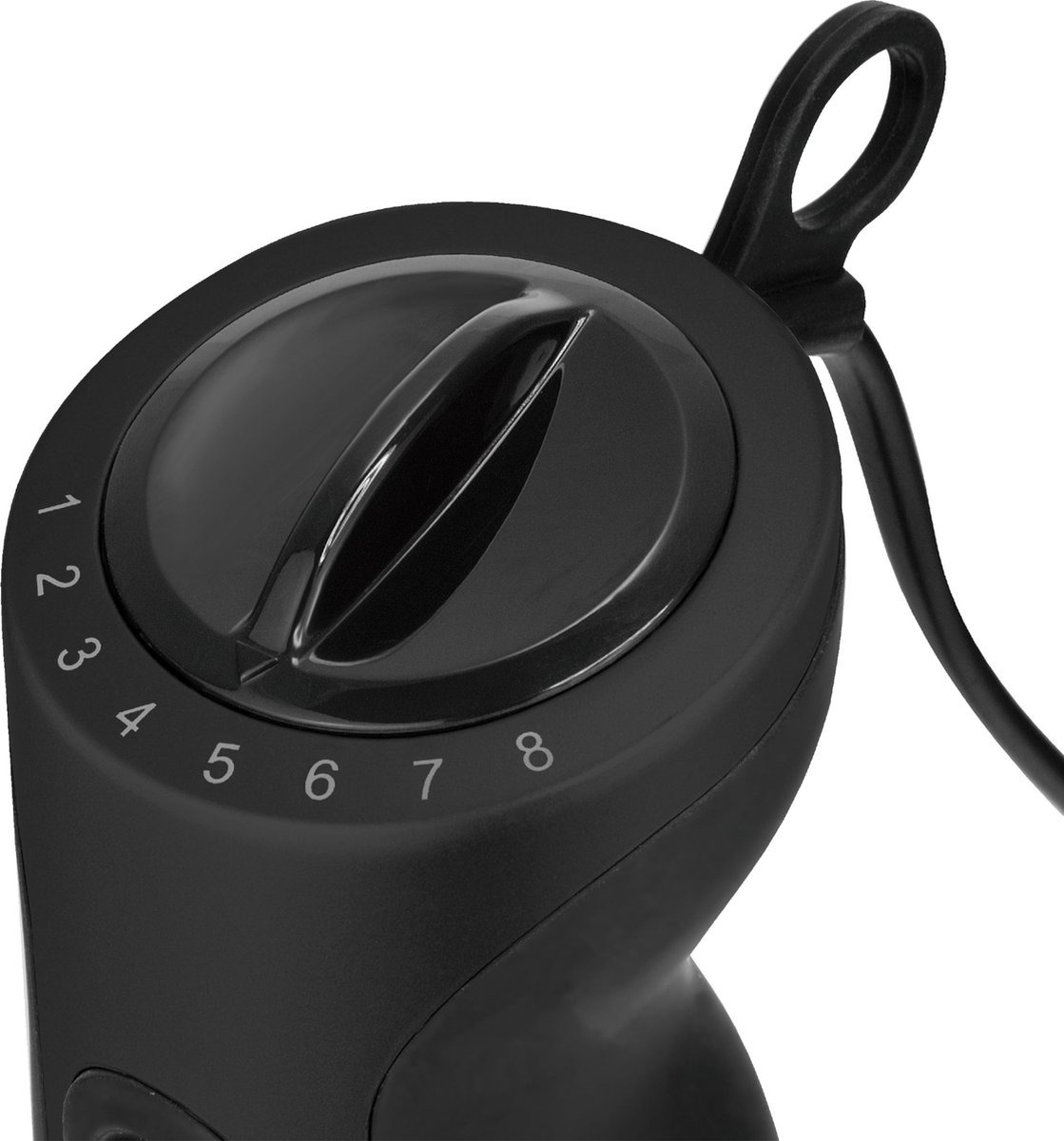 Close-up of a black speed dial with numbers 1 through 8.
