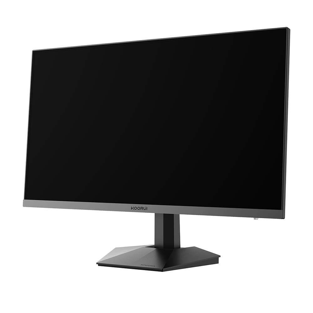Koyu renkli bir stand üzerinde gümüş çerçeveli siyah bilgisayar monitörü.