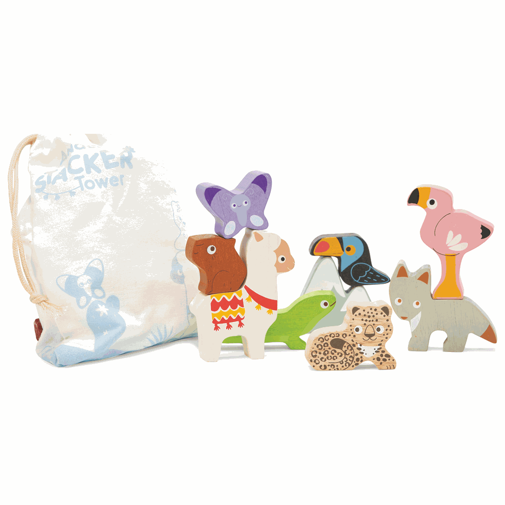 Holztiere: Lama, Faultier, Flamingo, Vogel, Katze, Leopard, Schmetterling
