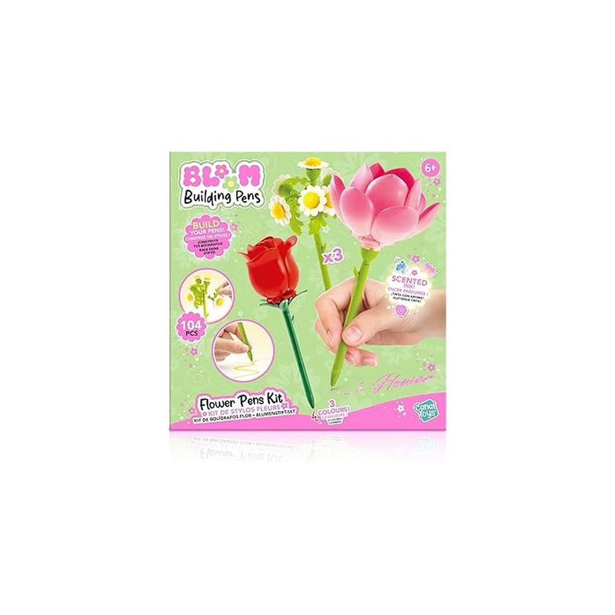 Bausatz für Blumenstifte mit einem roten Rosen- und einem rosa Tulpenstift.