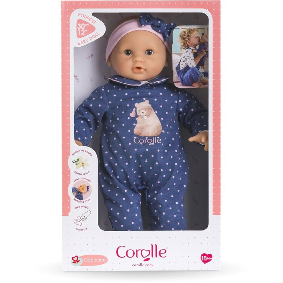 Corolle Baby Puppe im Schlafanzug mit Bärenmotiv, 30cm, mit Vanilleduft.