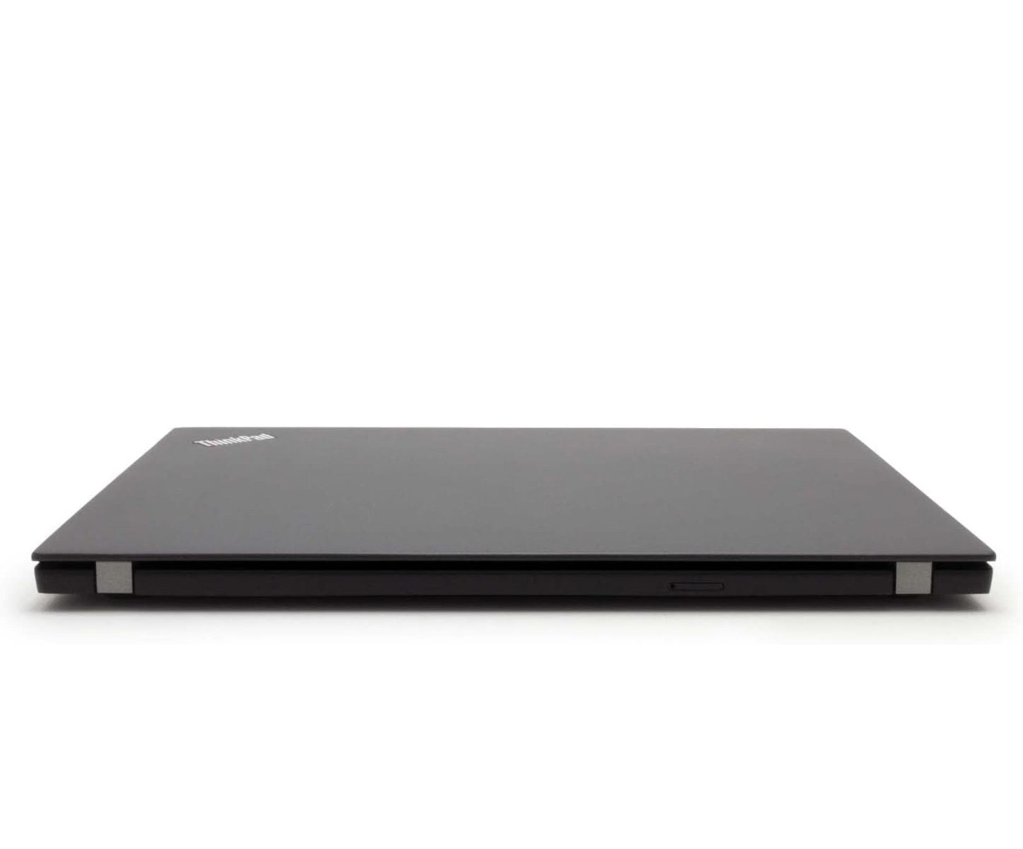 Geschlossener schwarzer Laptop mit ThinkPad-Logo auf dem Deckel, auf weißem Hintergrund.