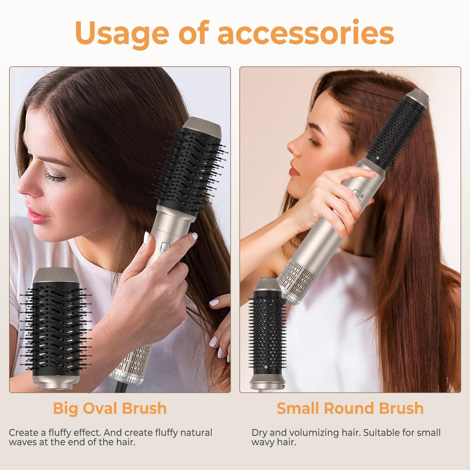 Zwei Frauen stylen ihre Haare mit verschiedenen Aufsätzen für einen Lockenstab.