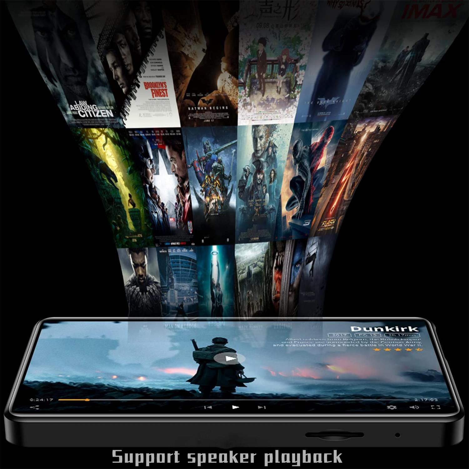 Ein Smartphone zeigt eine Film-Playlist mit verschiedenen Filmplakaten und einen Filmtrailer.