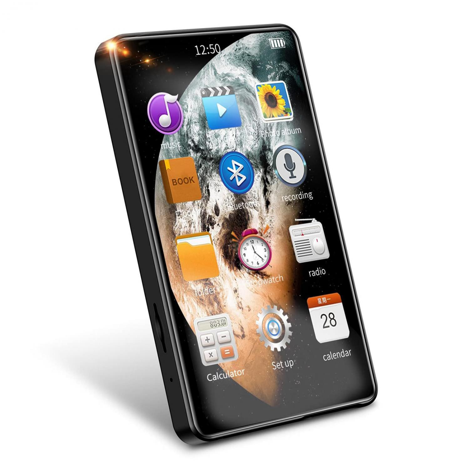 Ein schwarzes Smartphone mit einem Weltraum-Hintergrund und App-Symbolen wie Musik und Kalender.