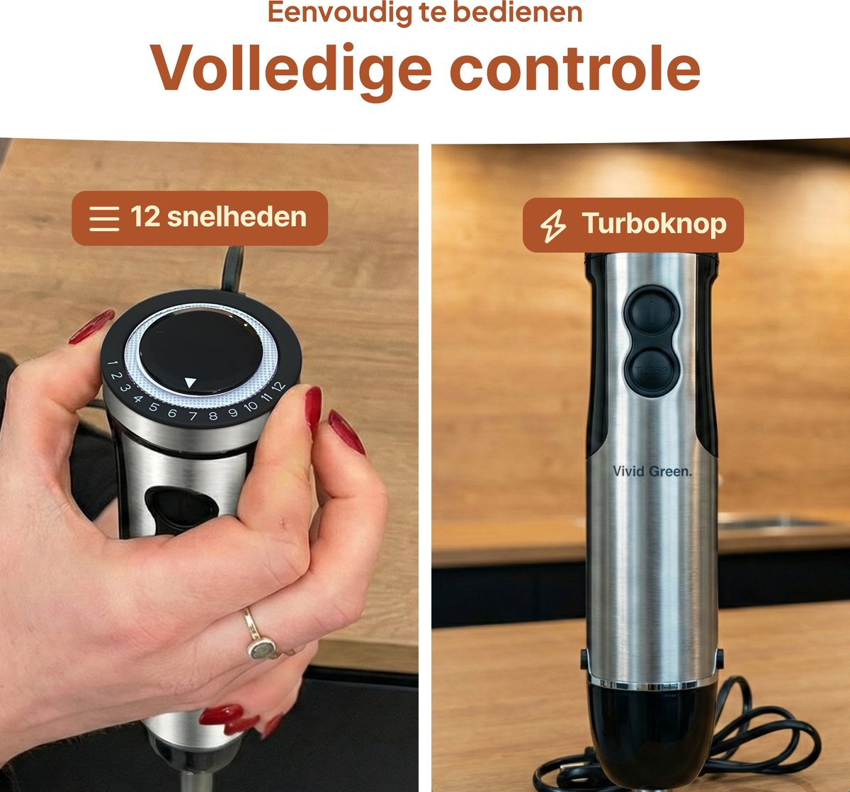 RVS staafmixer met 12 snelheden en turboknop.