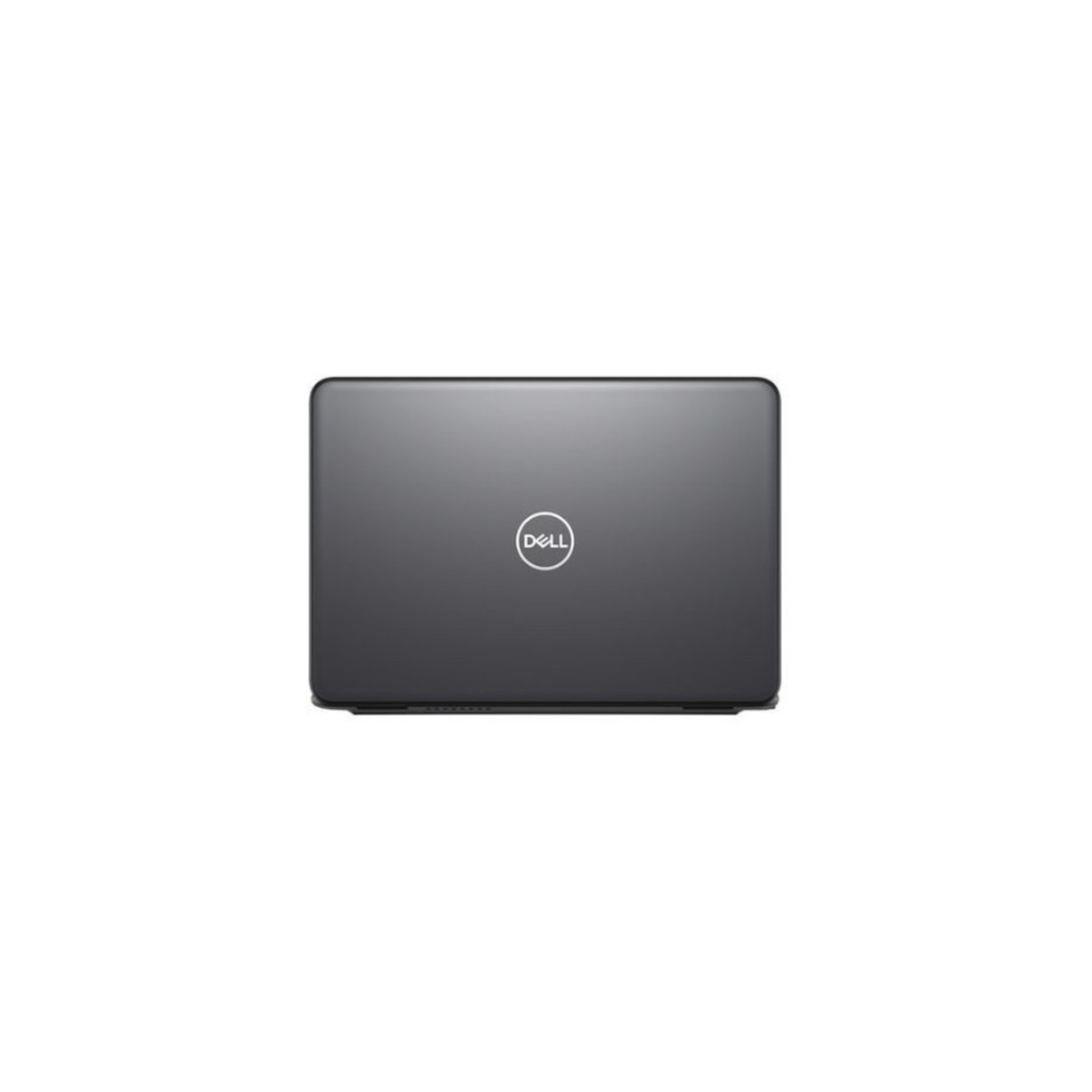 Geschlossener dunkler Dell Laptop mit Logo in der Mitte.