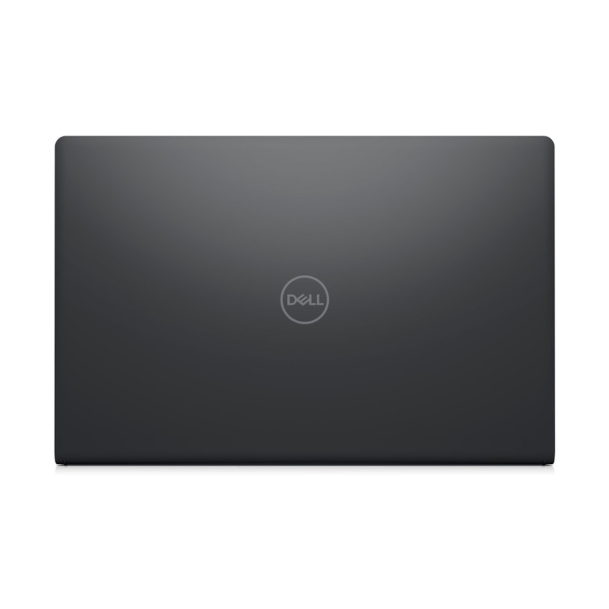 Geschlossener, dunkelgrauer Dell Laptop mit Logo in der Mitte.