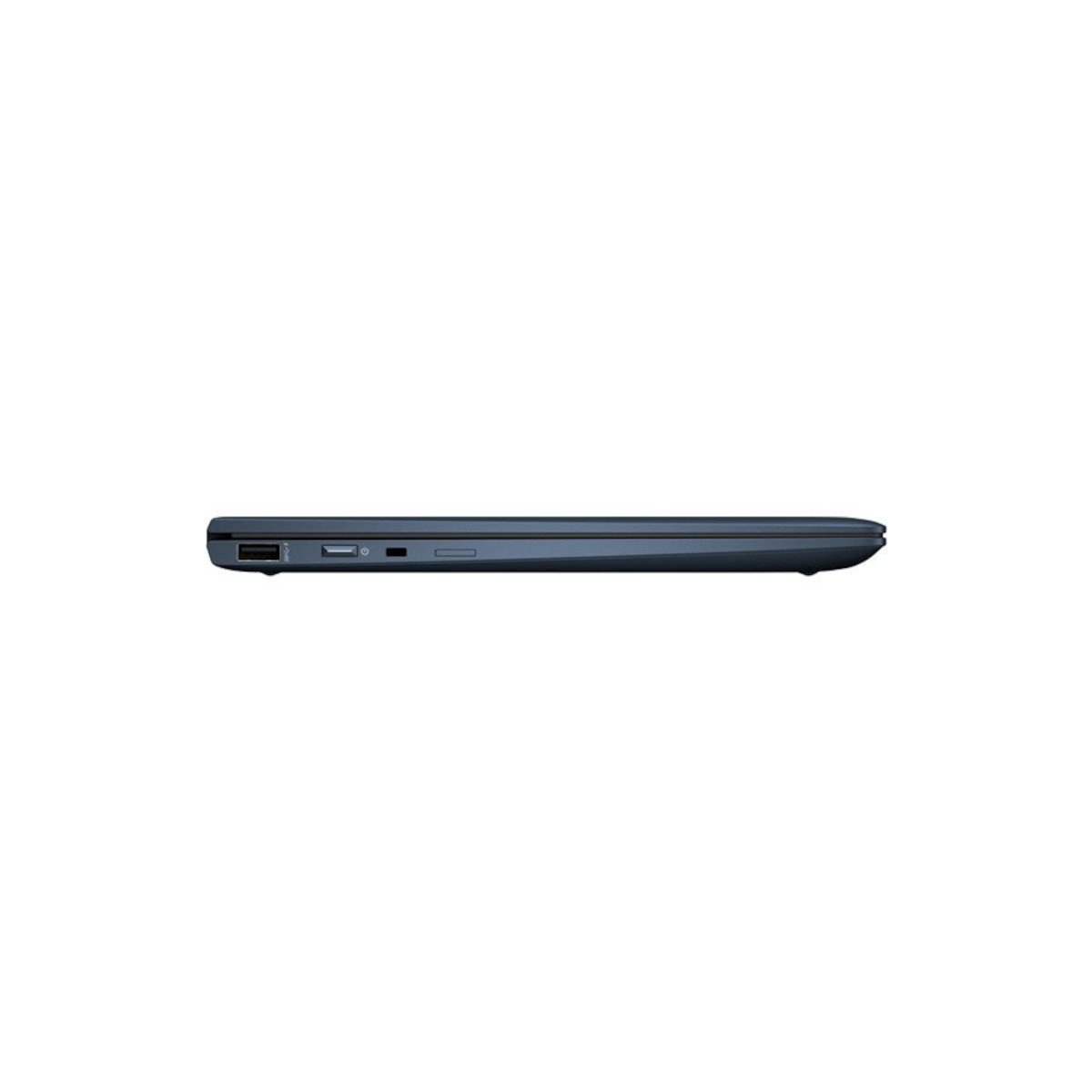 Schmale blaue Laptoptastatur mit Anschlüssen an der Seite.