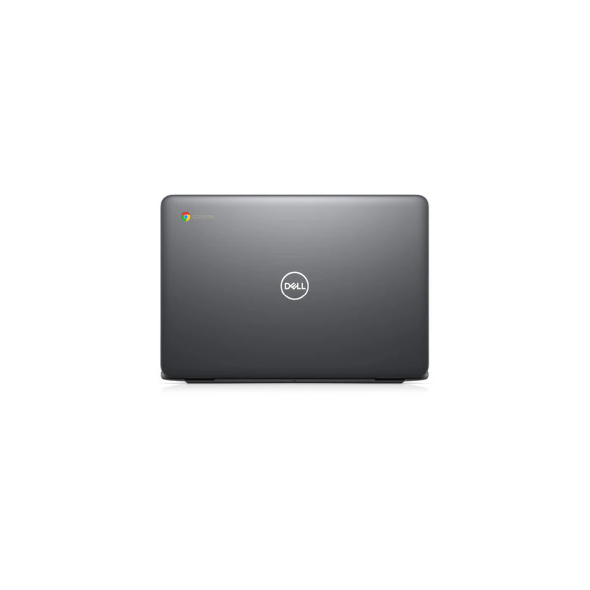 Geschlossener grauer Dell Laptop mit Chrome-Logo.