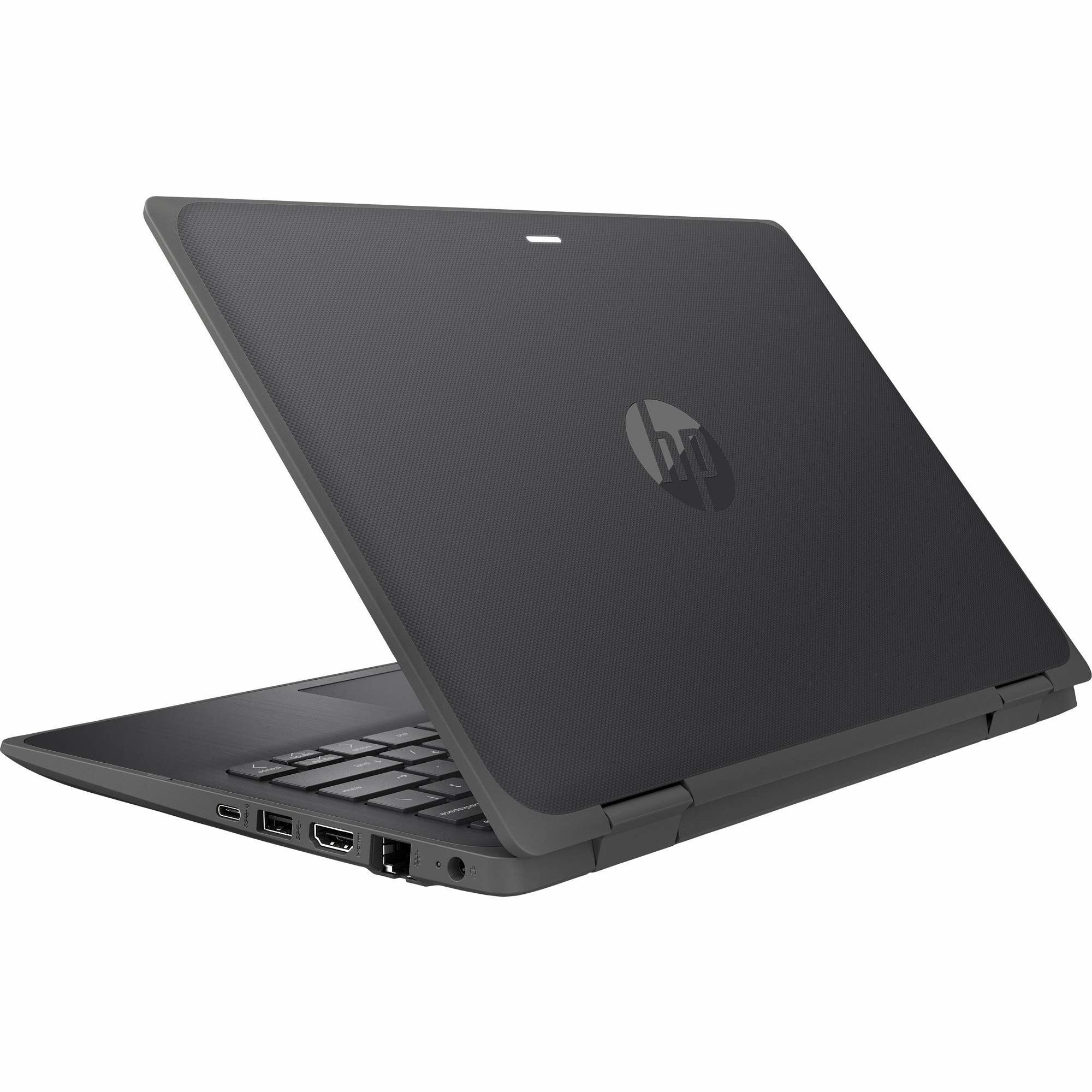 Ein geschlossener, dunkler HP Laptop mit dem Logo auf dem Deckel.