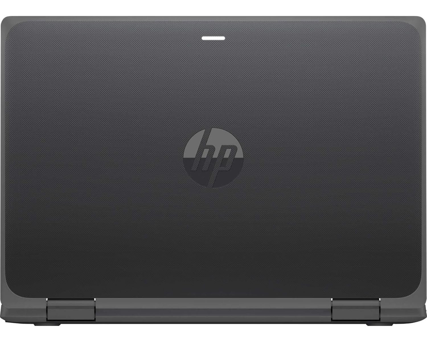 Geschlossener, dunkler HP Laptop mit texturiertem Deckel und silbernem Logo.