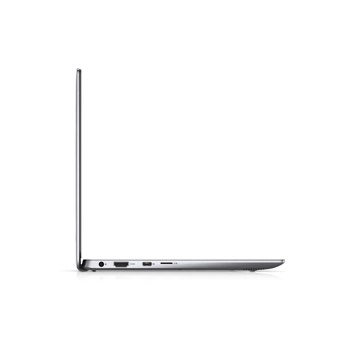 Seite einer geöffneten silbernen Laptoptasche mit Anschlüssen.