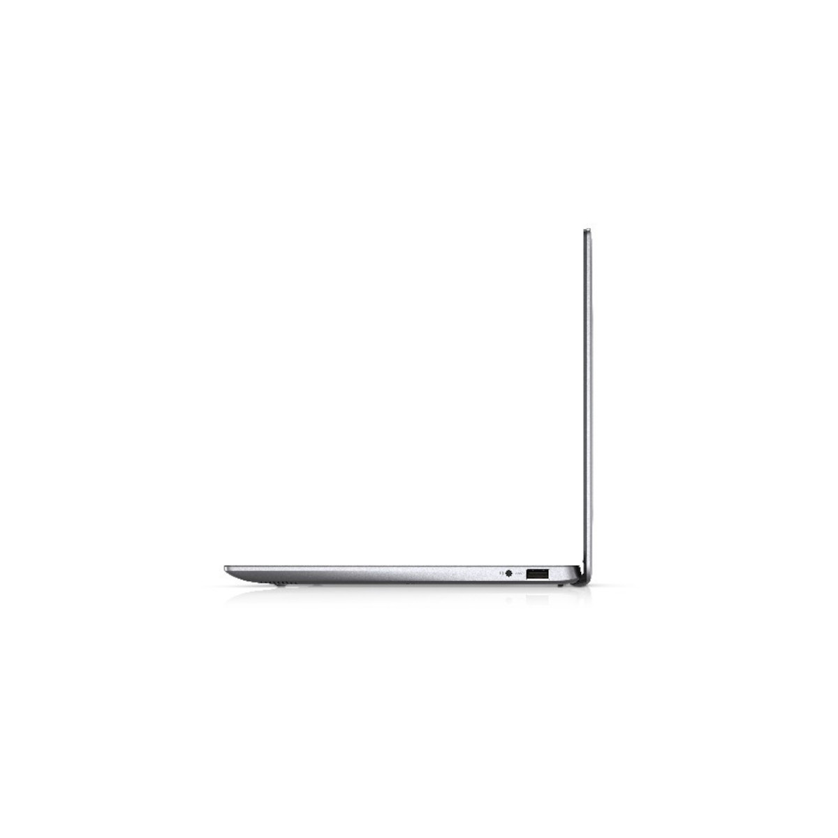 Ein silberner Laptop, von der Seite gesehen, mit offenem Bildschirm.