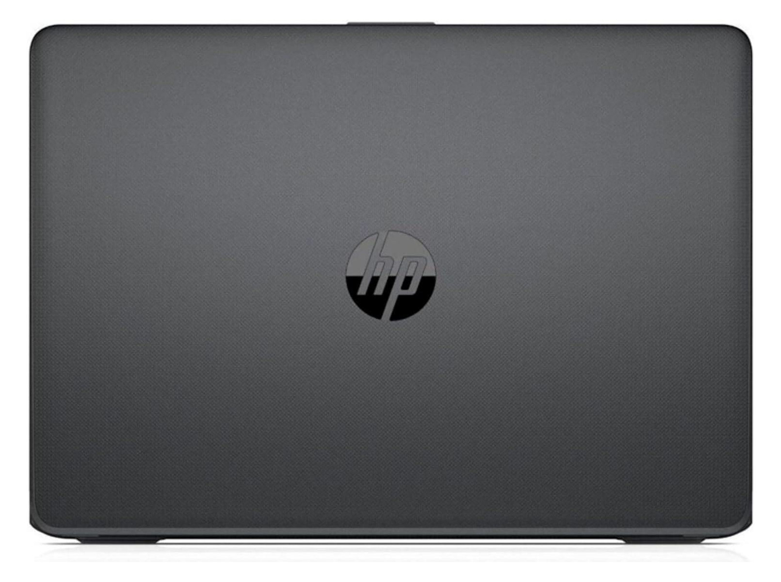 Geschlossener dunkler Laptop mit HP-Logo in der Mitte.