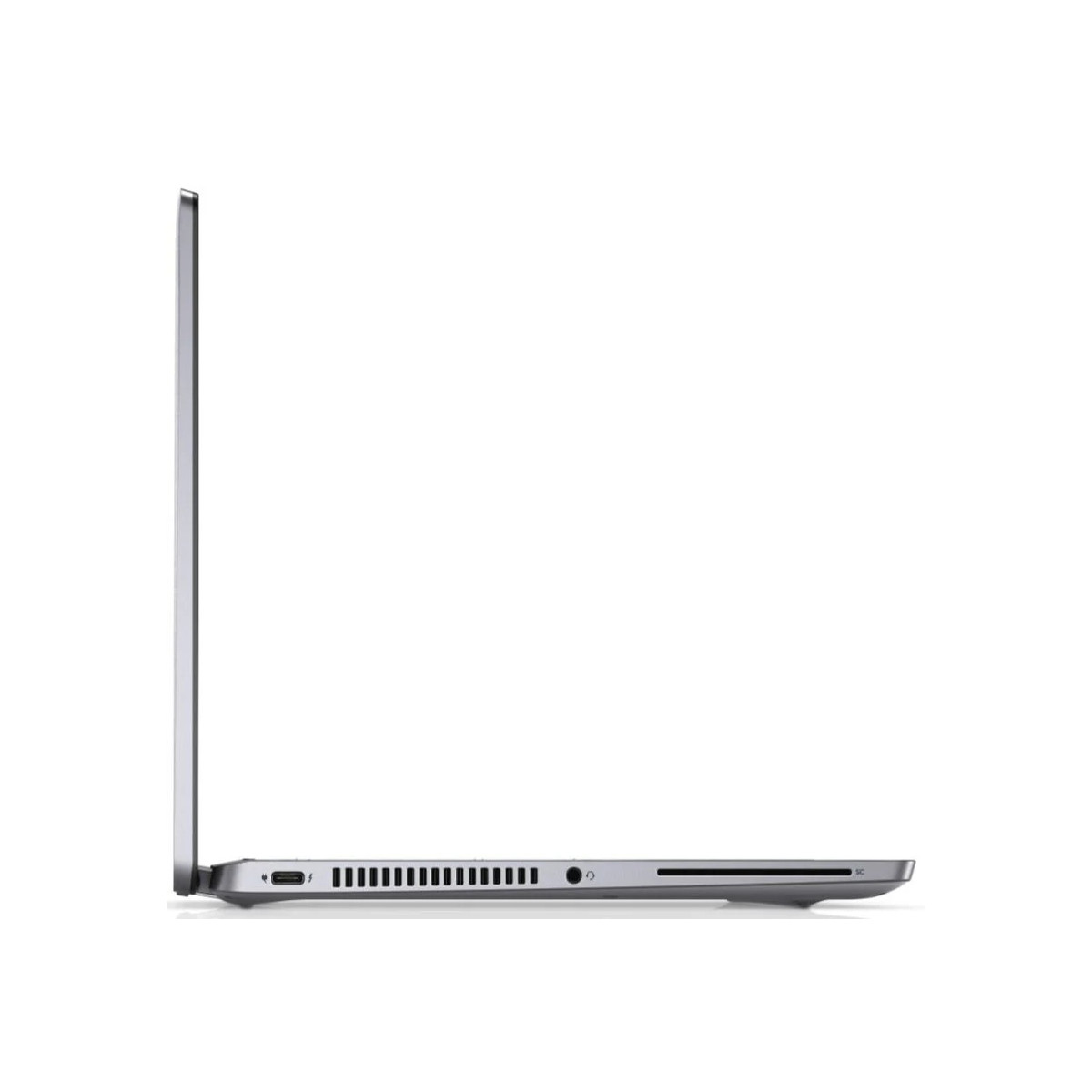 Graues Laptop-Profil mit Anschlüssen und Lüftungsschlitzen.