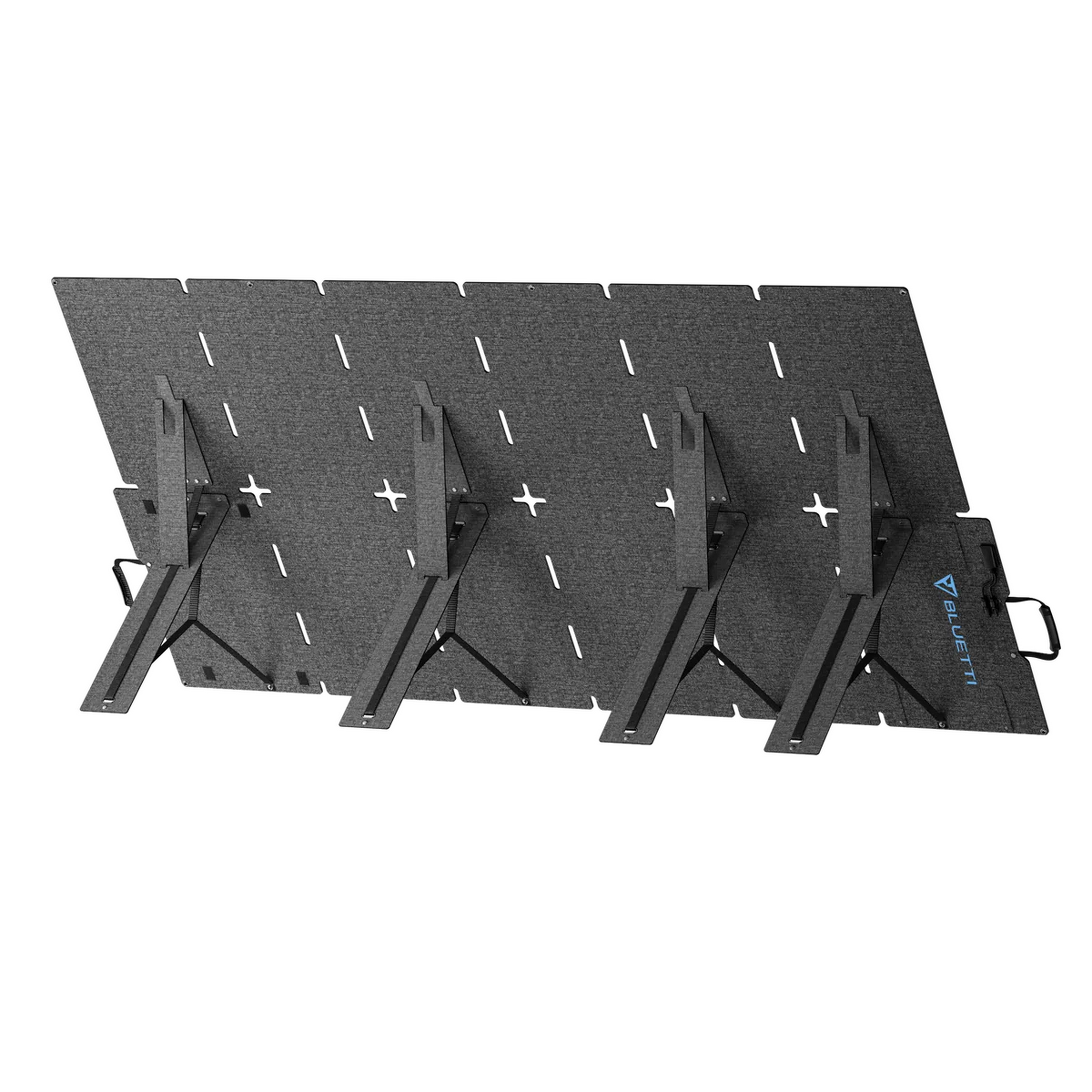 Szary składany panel słoneczny z podpórkami i uchwytem.