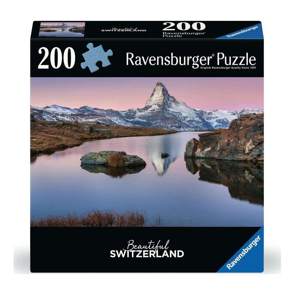 Puzzle Ravensburger 200 pièces : Le Cervin au-dessus d'un lac au coucher du soleil.