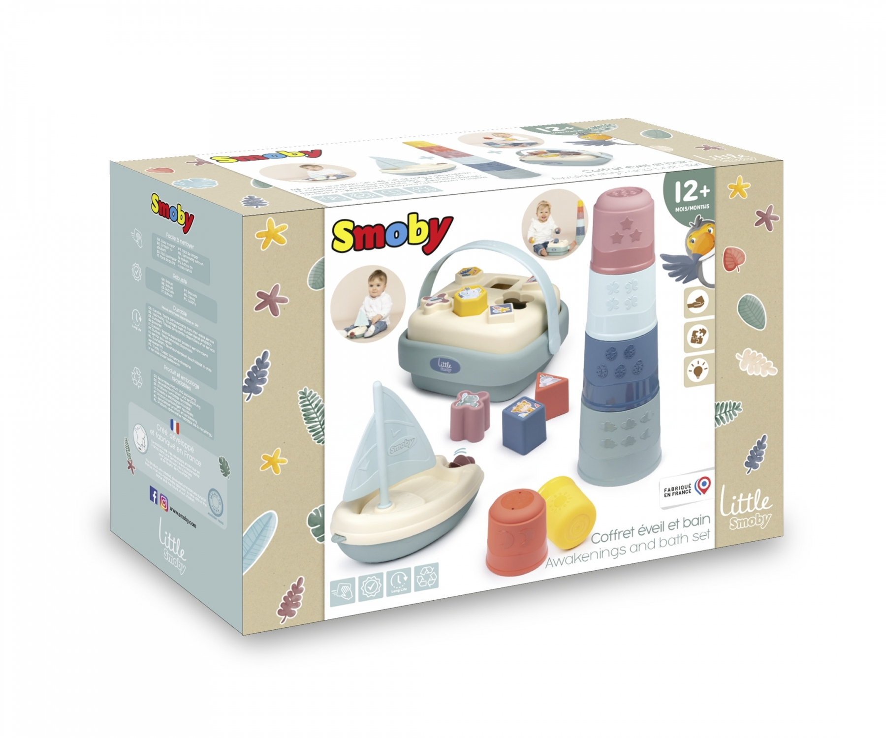 Giocattoli Smoby per bambini: tazze, barca, incastri e set da bagno.