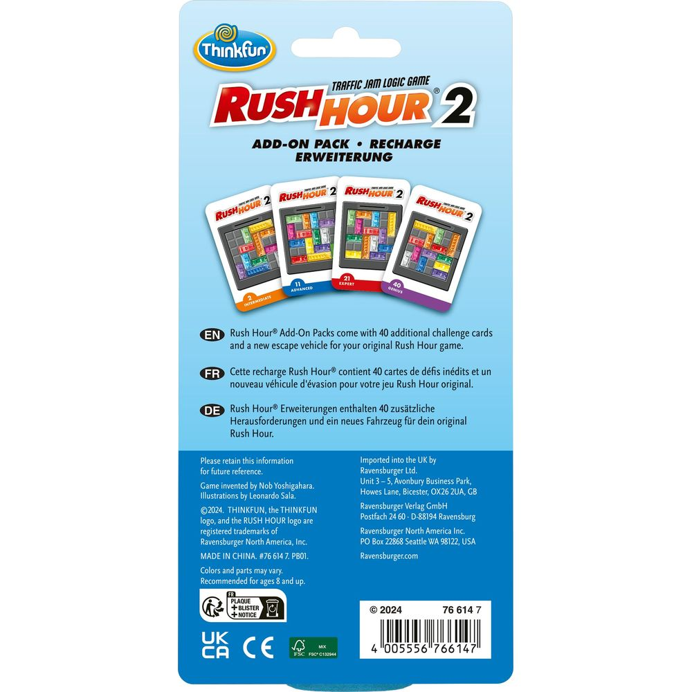 Rush Hour 2 Add-On Pack mit 4 Spielbrettern, Herausforderungen und Fahrzeugen.