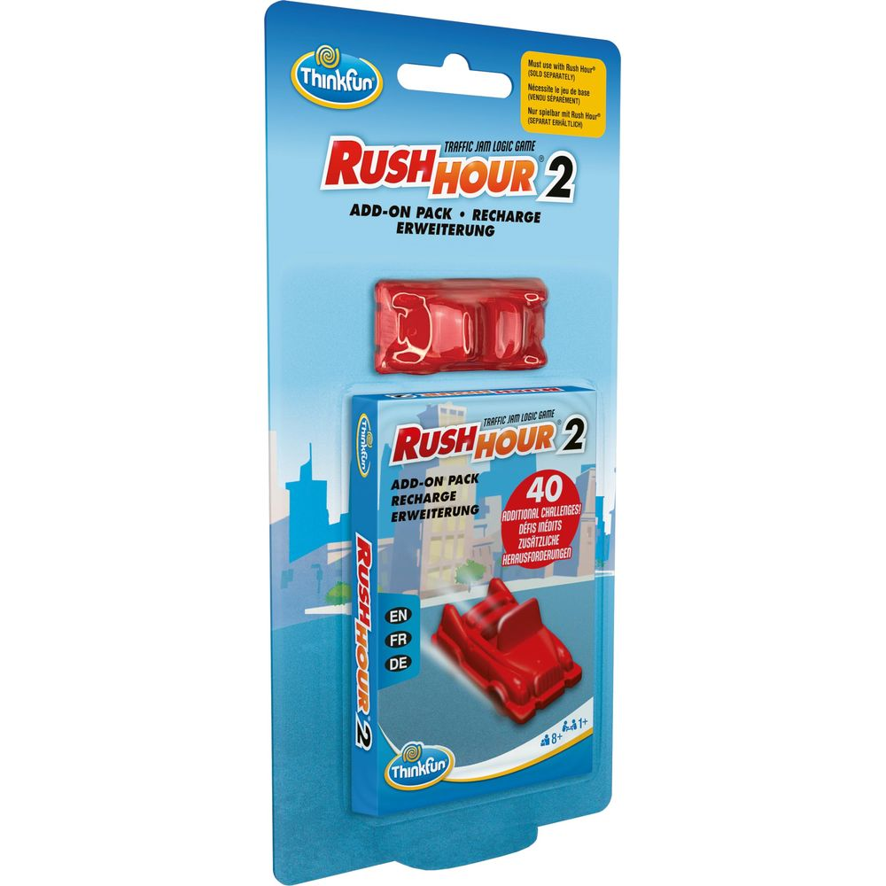 Thinkfun Rush Hour 2 Add-On Pack mit roten Autos und 40 zusätzlichen Herausforderungen.