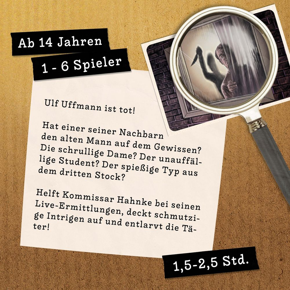 Un gioco giallo: Ulf Uffmann è morto. Aiuta il commissario Hahnke a trovare l'assassino.