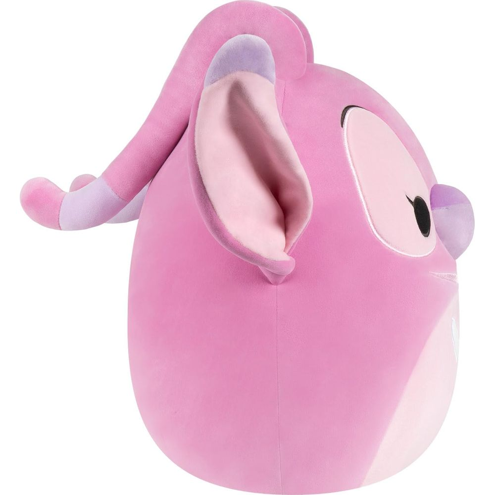 Un peluche rosa con orecchie lunghe e un accento viola.