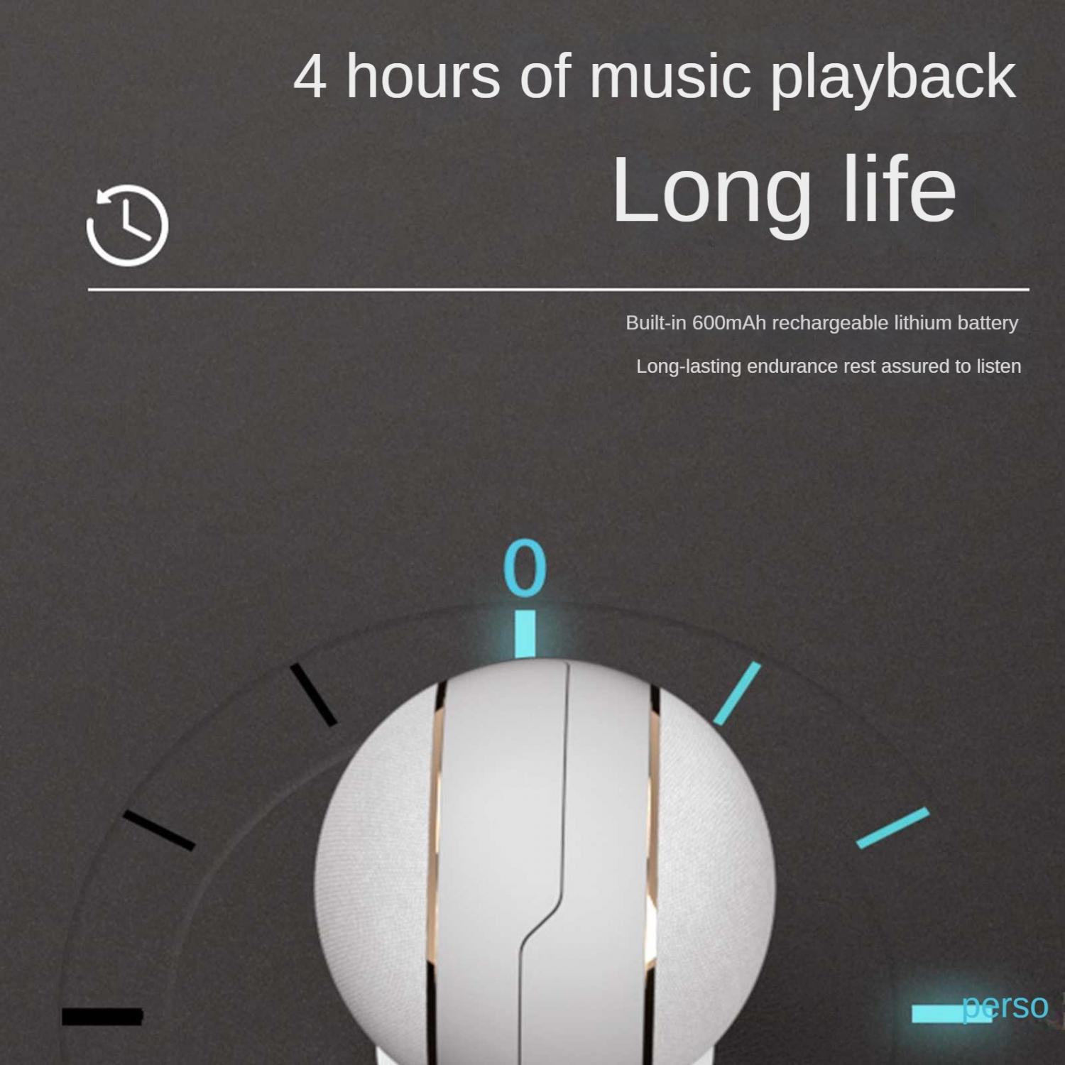 Anzeige für 4 Stunden Musikwiedergabe mit langer Akkulaufzeit.