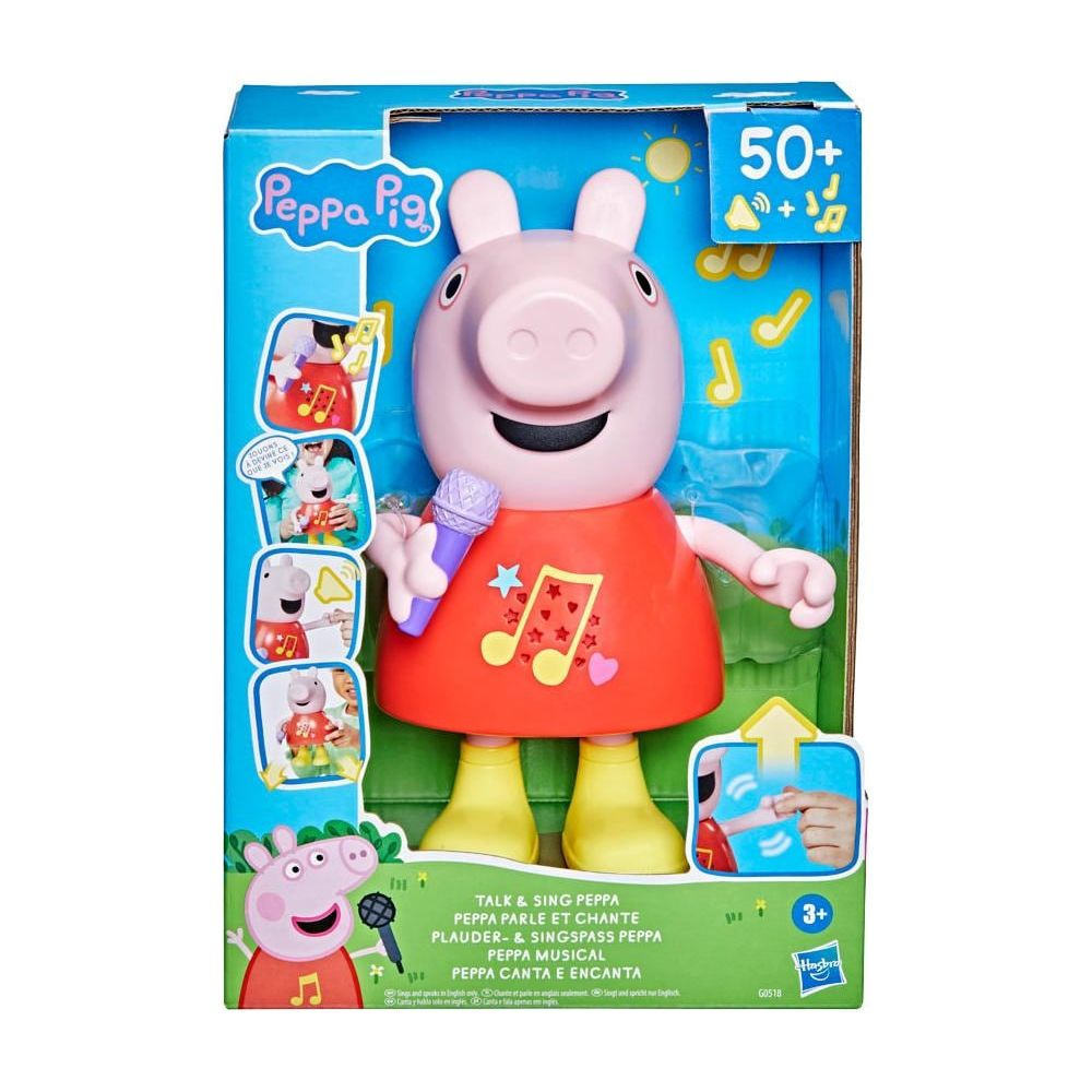Peppa Wutz Spielzeug mit Mikrofon auf einer bunten Verpackung.