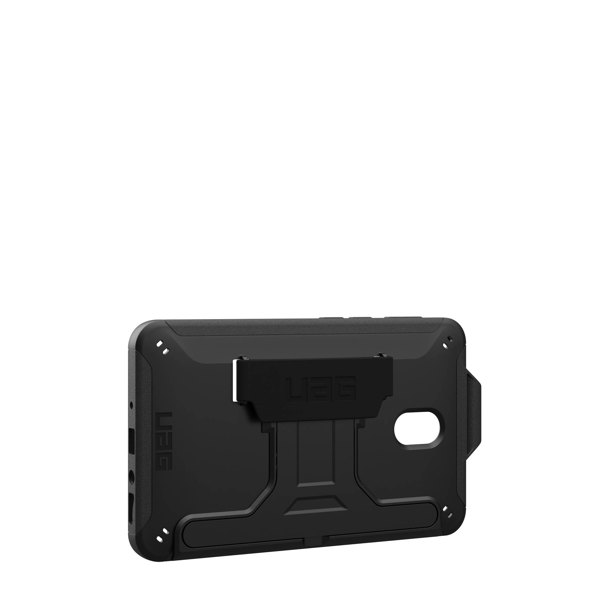 Schwarze Handyhülle mit Riemenhalterung und UAG-Logo.