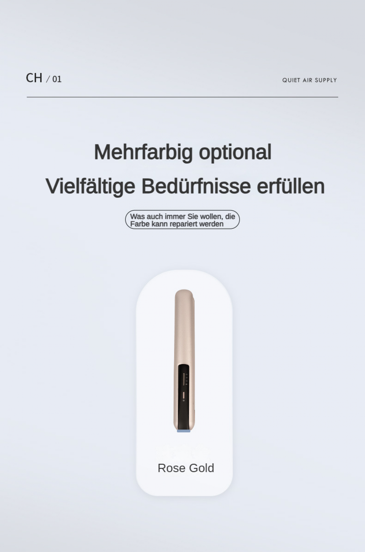 Ein roségoldener Stift mit schwarzem Detail und Ladeanzeige.