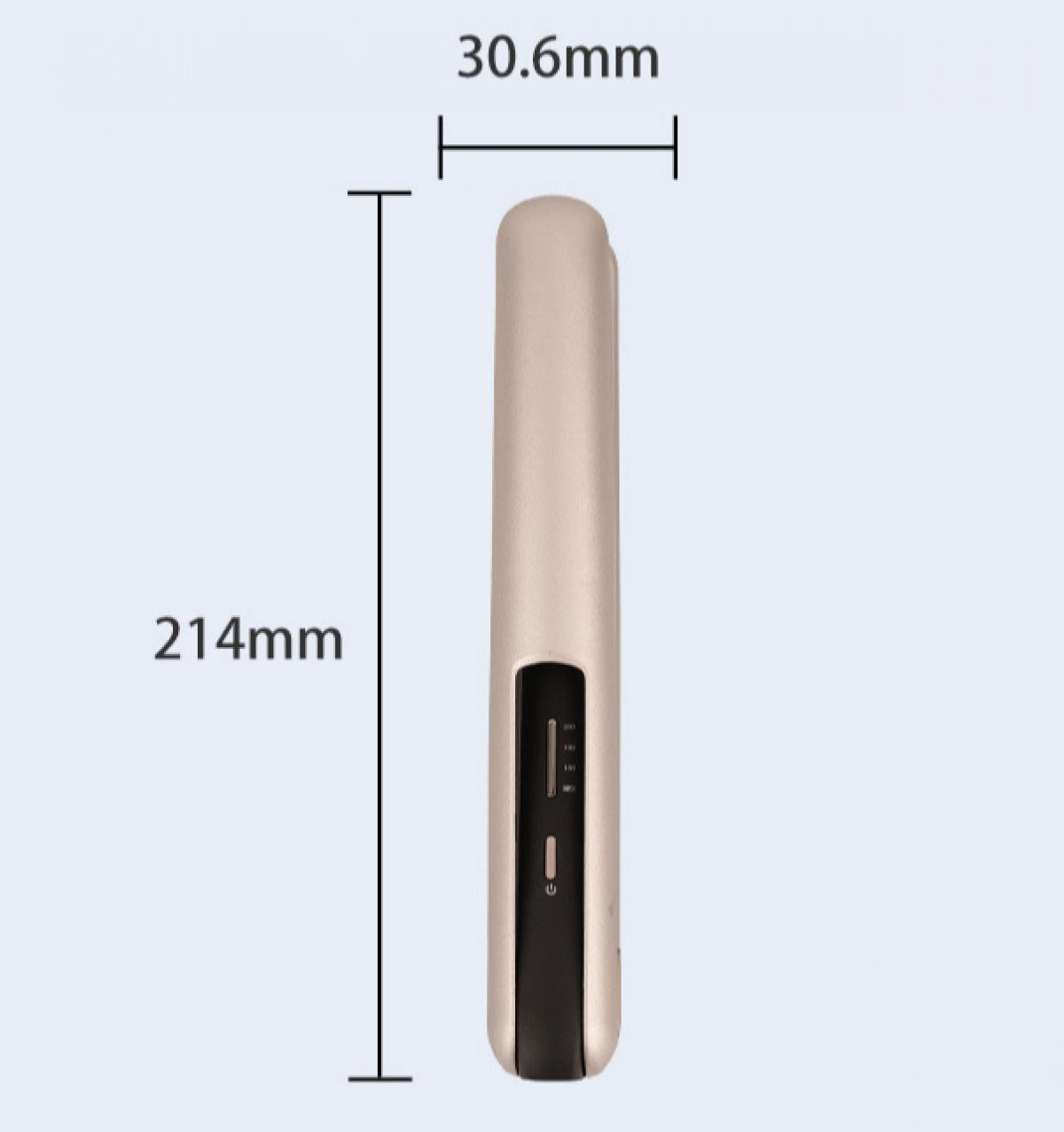 Goldfarbenes Gerät, 214mm lang, 30,6mm breit, mit schwarzem Bedienfeld.