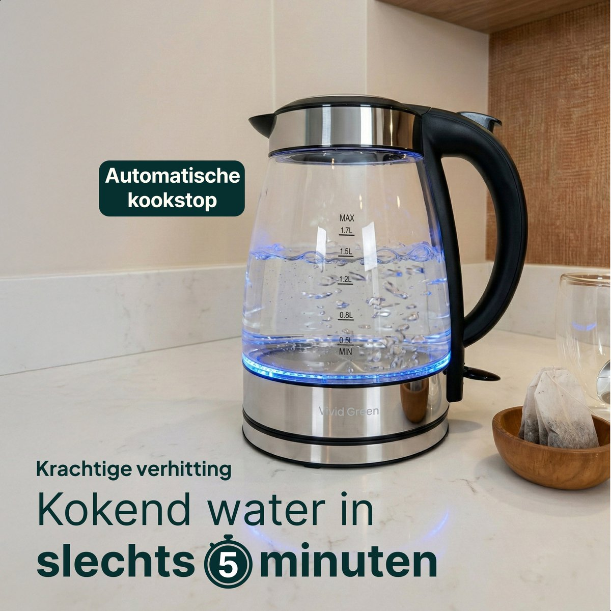 Wasserkocher Feel Maestro MR-064 Grün Transparentes Glas 2000 W 1,7 L