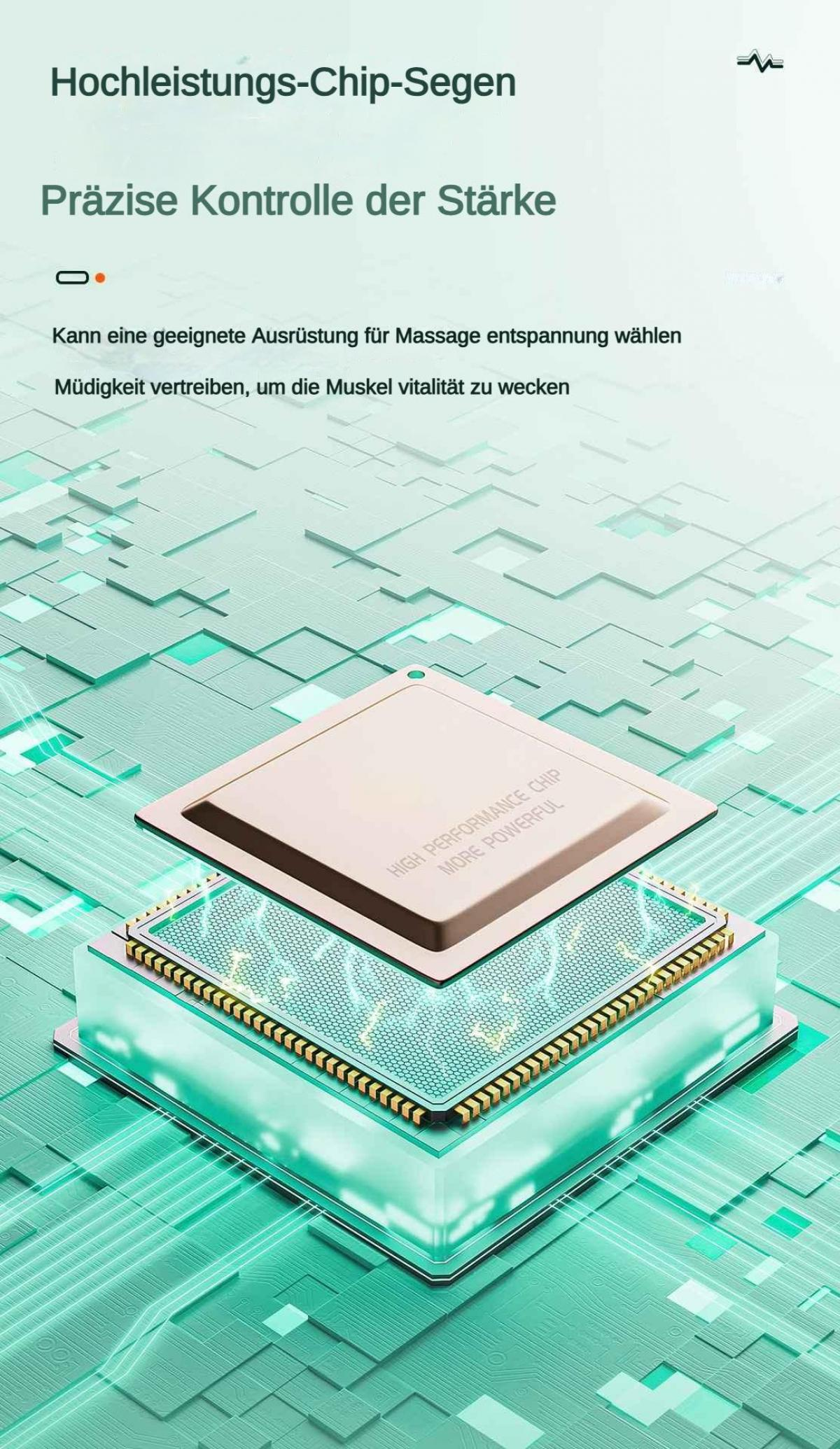 Ein Hochleistungs-Chip mit präziser Stärkekontrolle auf grünem Hintergrund.