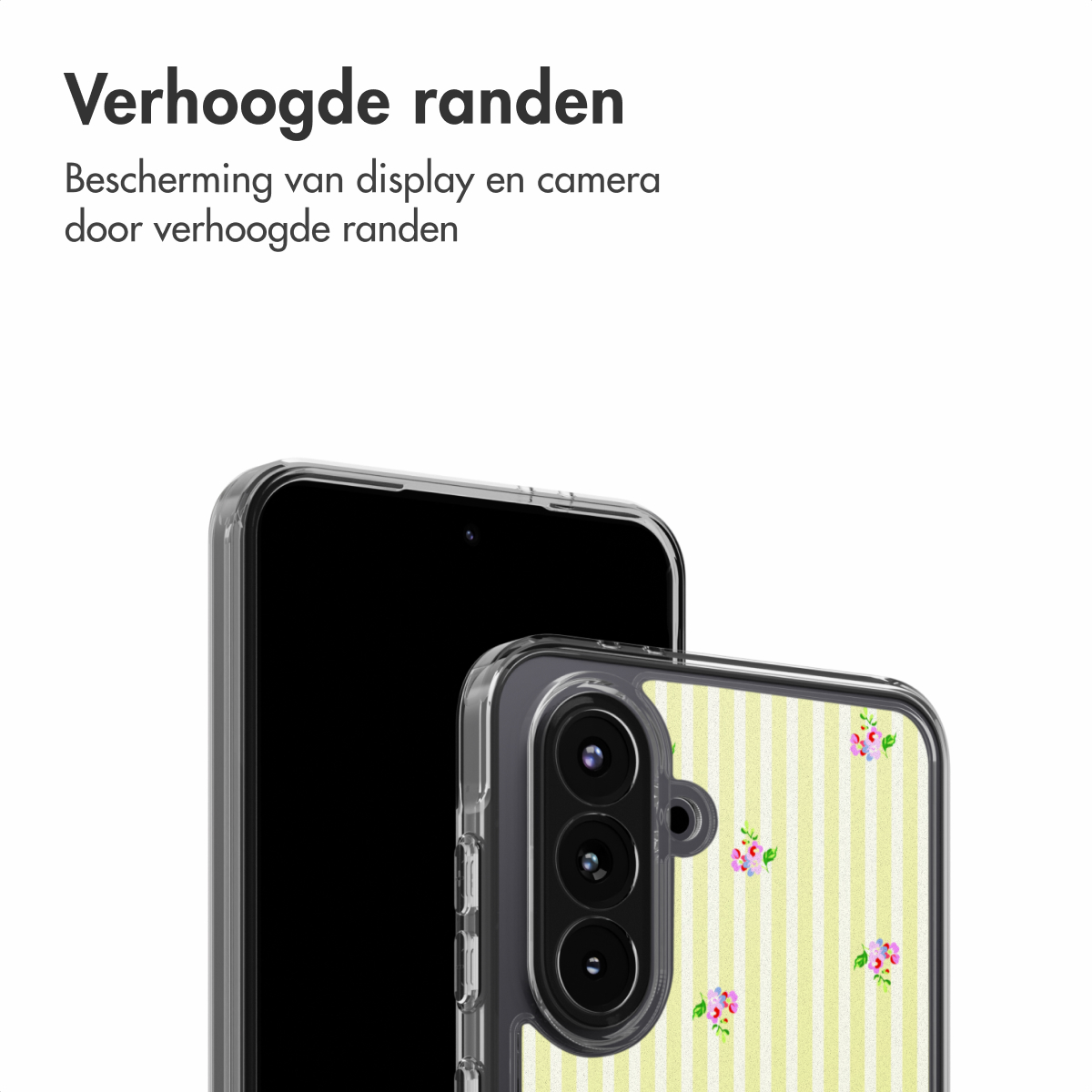 Una cover trasparente per telefono a righe gialle e bianche.
