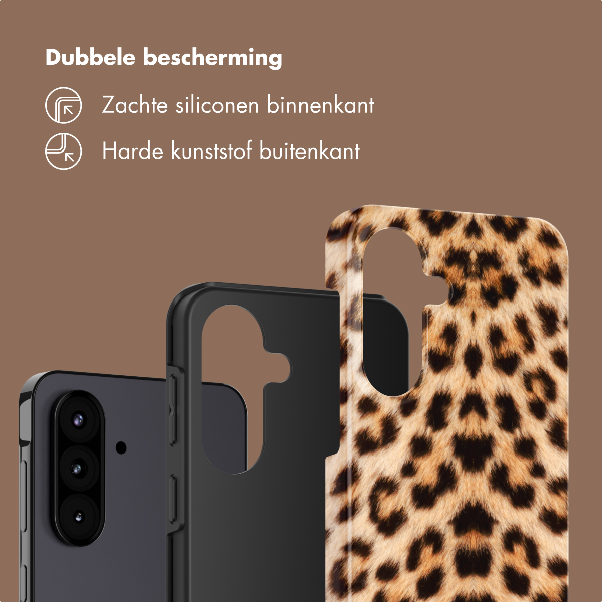 Telefoonhoesje met luipaardprint, zacht aan de binnenkant.