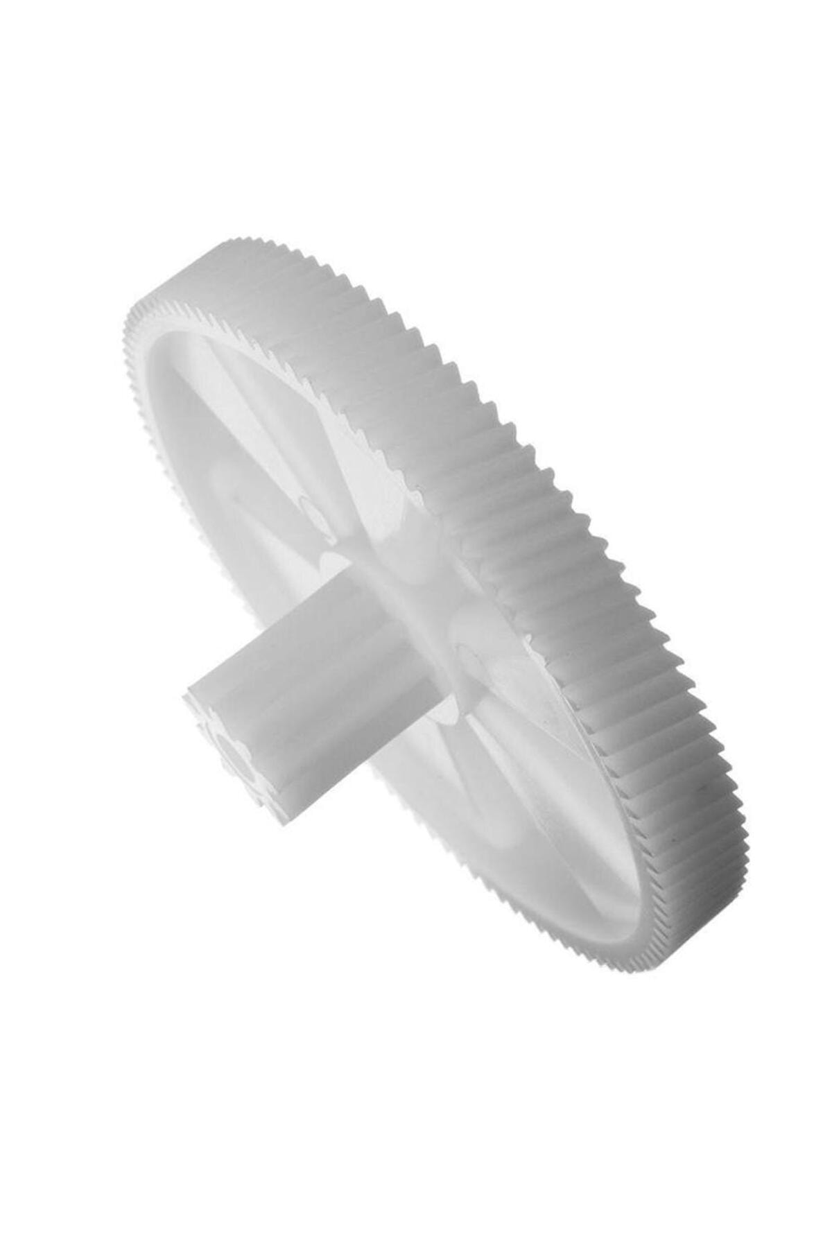 Merkezi bir şaftı olan beyaz plastik dişli.
