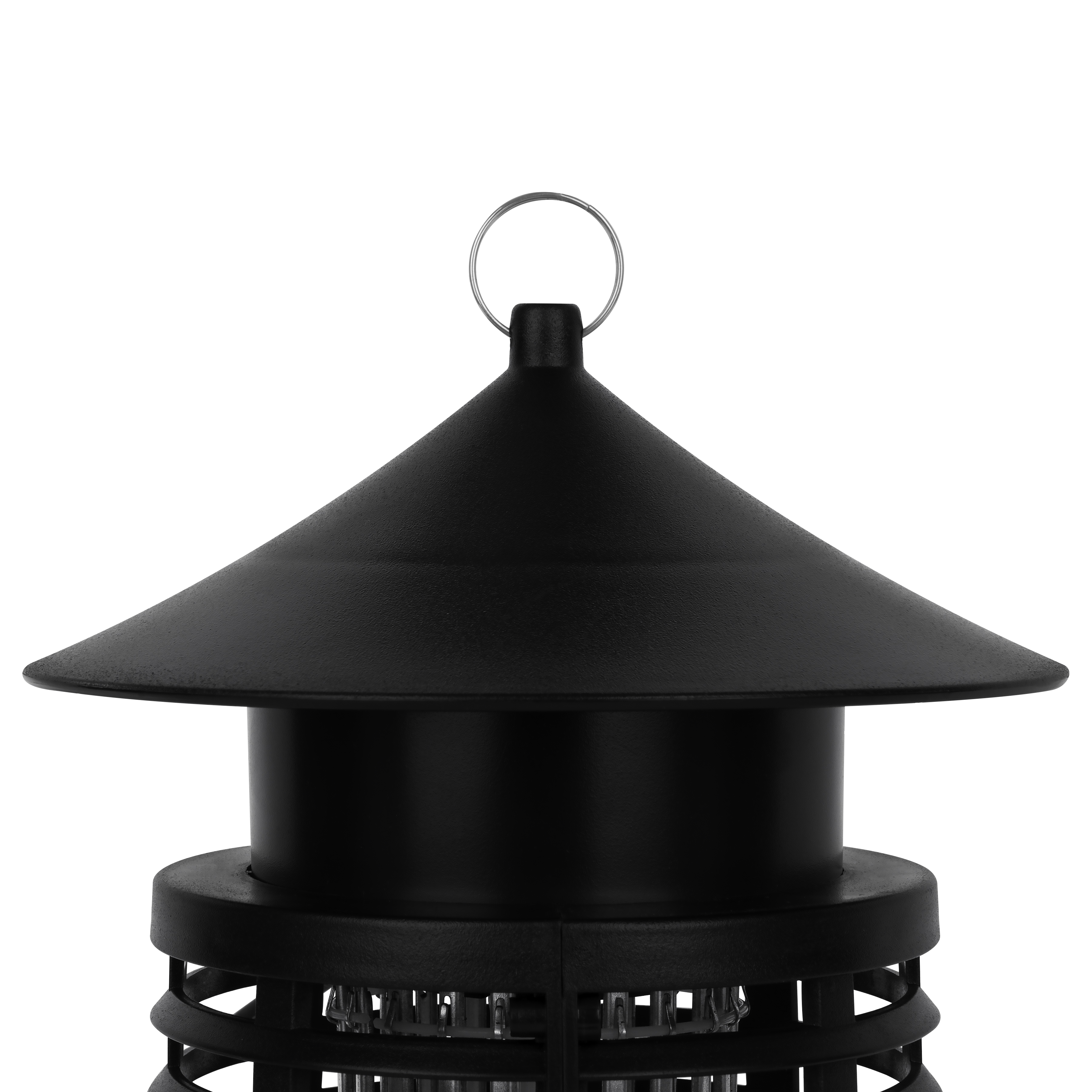 Czarny zabójca owadów z stożkowym dachem i kółkiem.