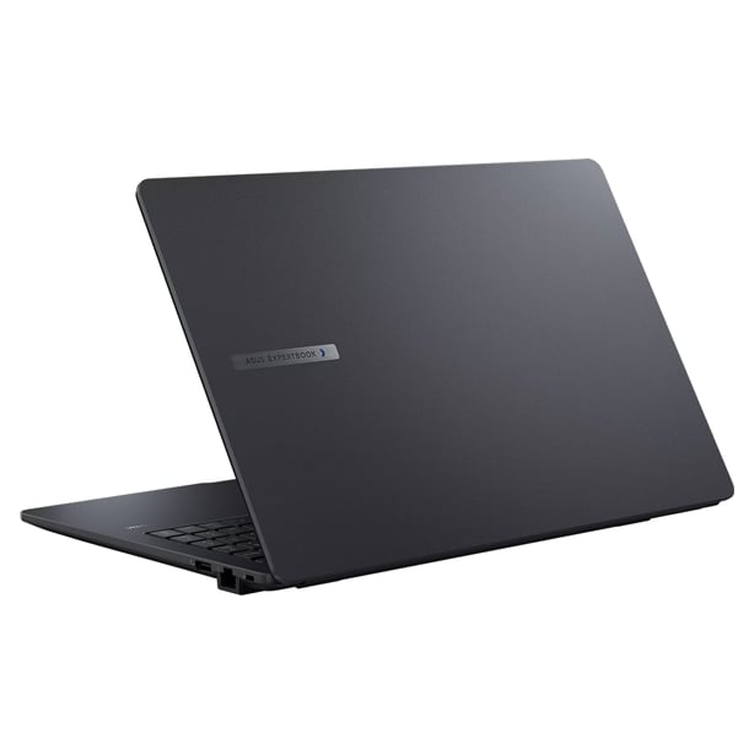Kapaktaki ASUS EXPERTBOOK logosuna sahip kapalı, koyu gri bir dizüstü bilgisayar.
