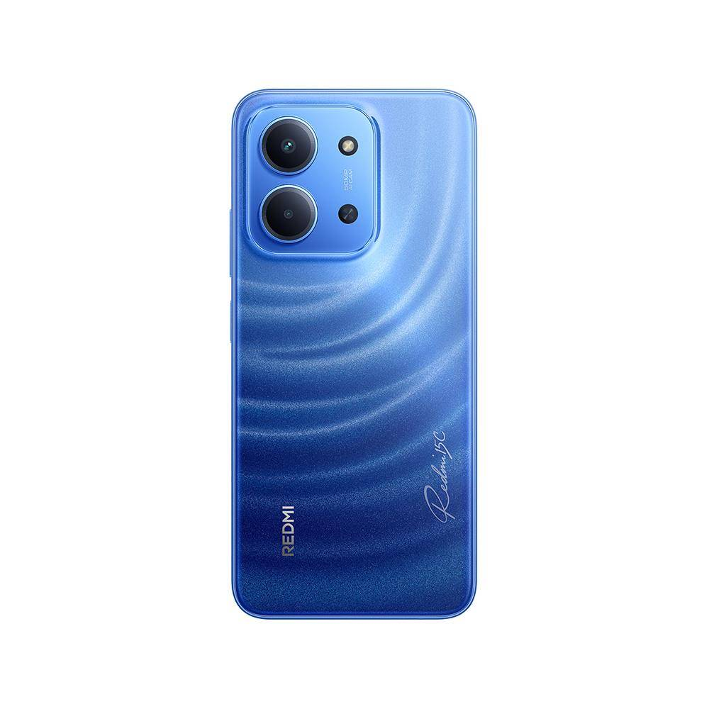 Dalgalı desenli mavi akıllı telefon ve arka kamera.